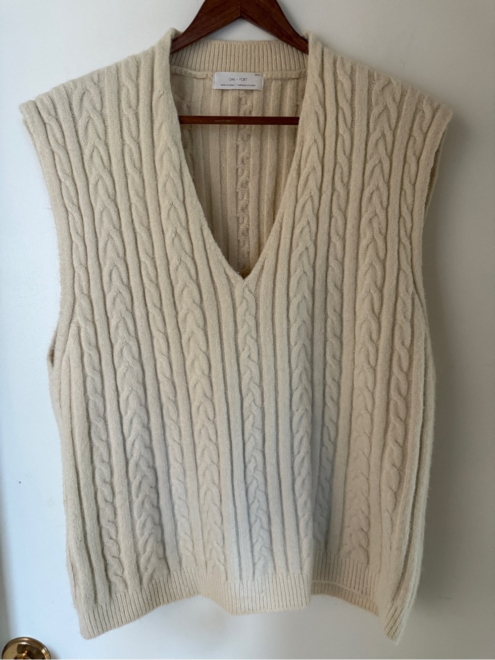 Oak + Fort Cream Cable Knit Sweater Vest One Size Oversized Preppy Cozy